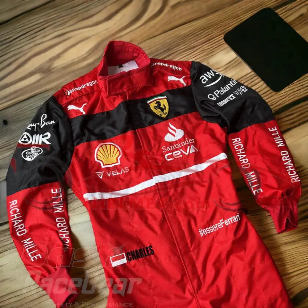 2022 Charles Leclerc Ferrari Embroidered F1 Racing Suit - Dash Racegear 