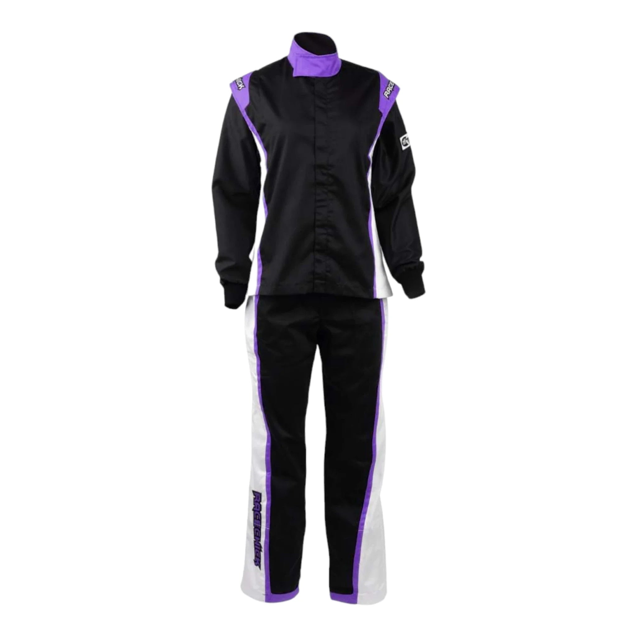 TRAJE DE CARRERAS AUTOMOTRICES DE DOS PIEZAS PARA MUJER RACECHICK FIERCE SFI 3.2A/1 (NEGRO/PÚRPURA)