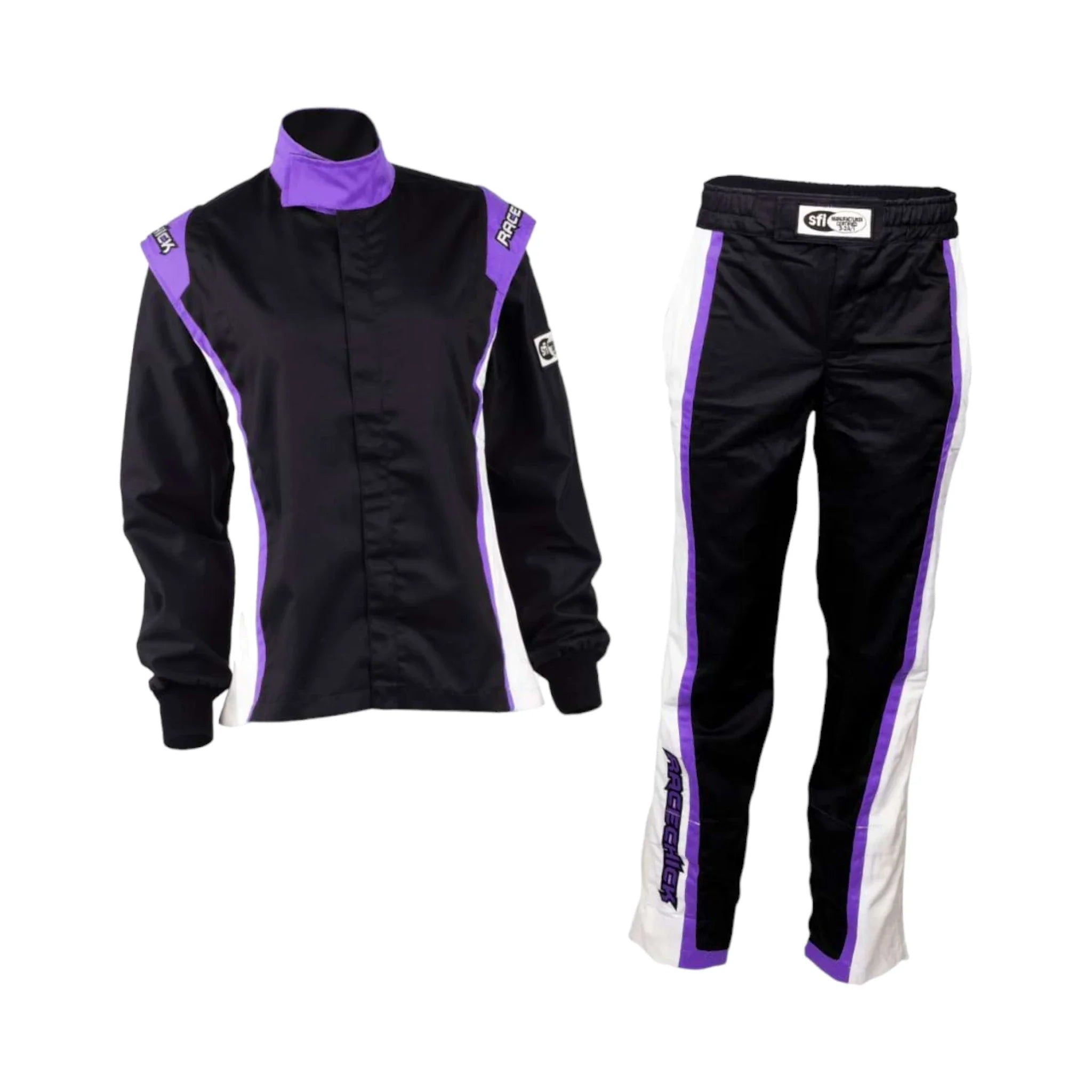 RACECHICK FIERCE TWO-PIECE WOMEN'S AUTO RACING SUIT SFI 3.2A/1 (BLACK/PURPLE)