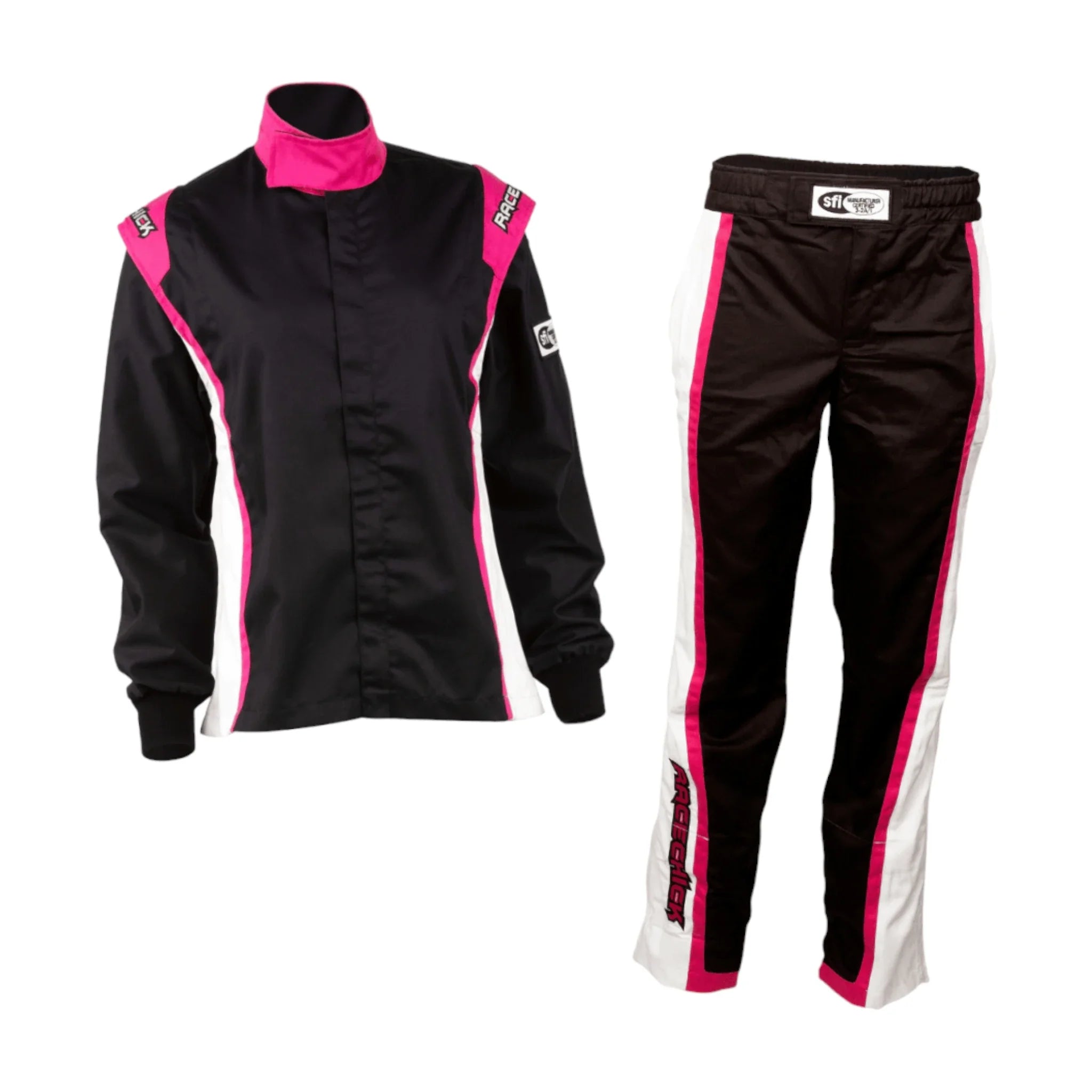 RACECHICK FIERCE TWO-PIECE WOMEN'S AUTO RACING SUIT SFI 3.2A/5 (BLACK/PINK)