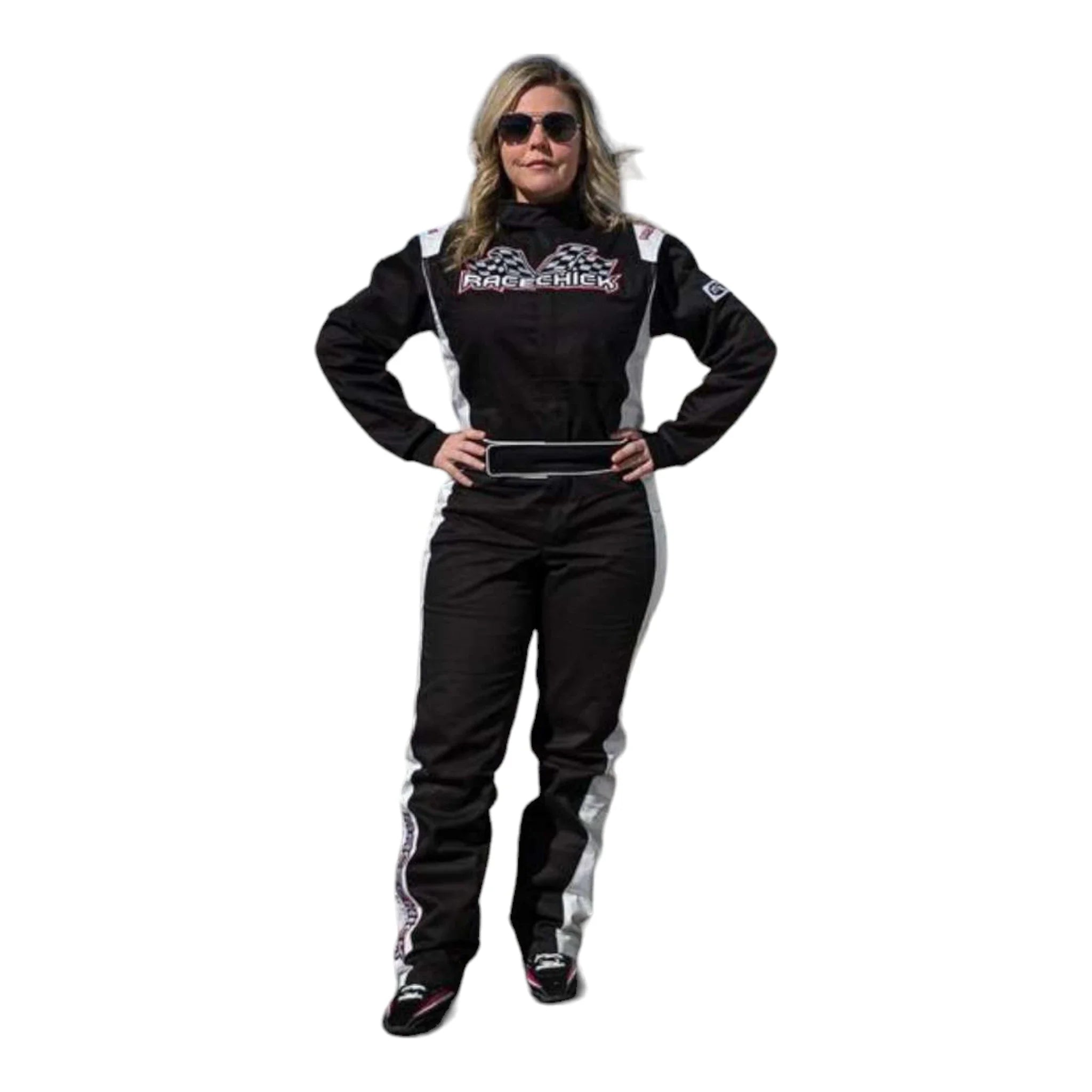 RACECHICK FIERCE WOMEN'S AUTO RACING SUIT SFI 3.2A/1 (BLACK/WHITE)